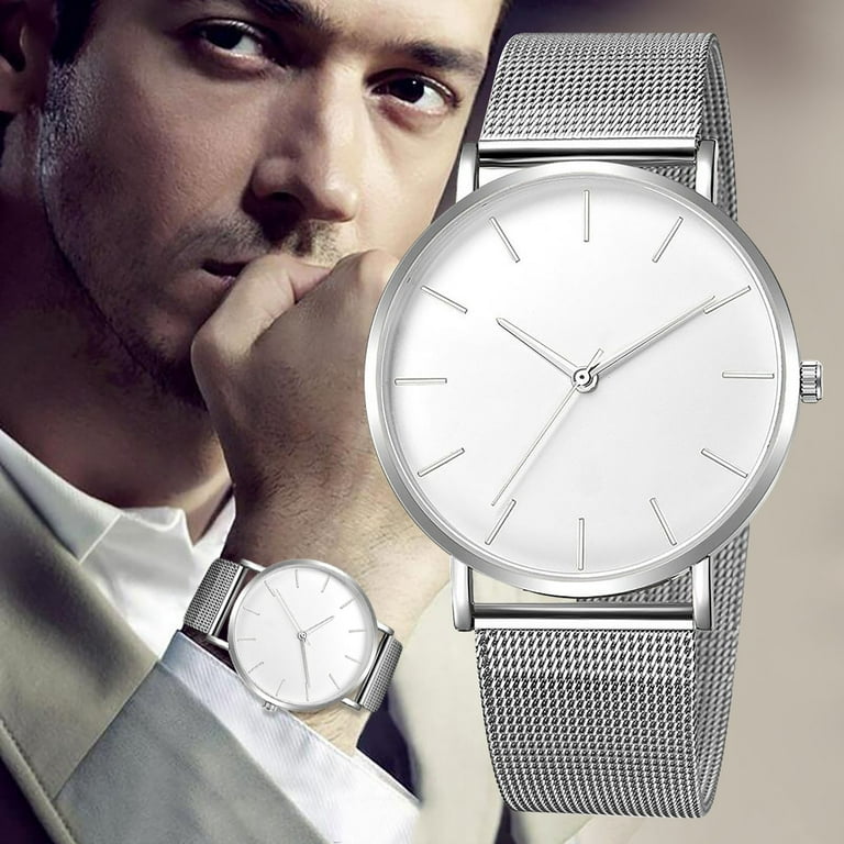 Mens Womens Watches Minimalist Fashion Simple Wrist Watch with Stainless Steel Mesh Band
