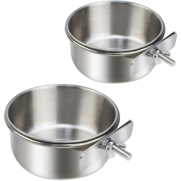 RUseeN 2PCS Bird Feeding Dish Cups Parrot Food Bowl Clamp Holder Coop Cup, Bird Cage Water Bowl for Parakeet African Greys Conure Cockatiels