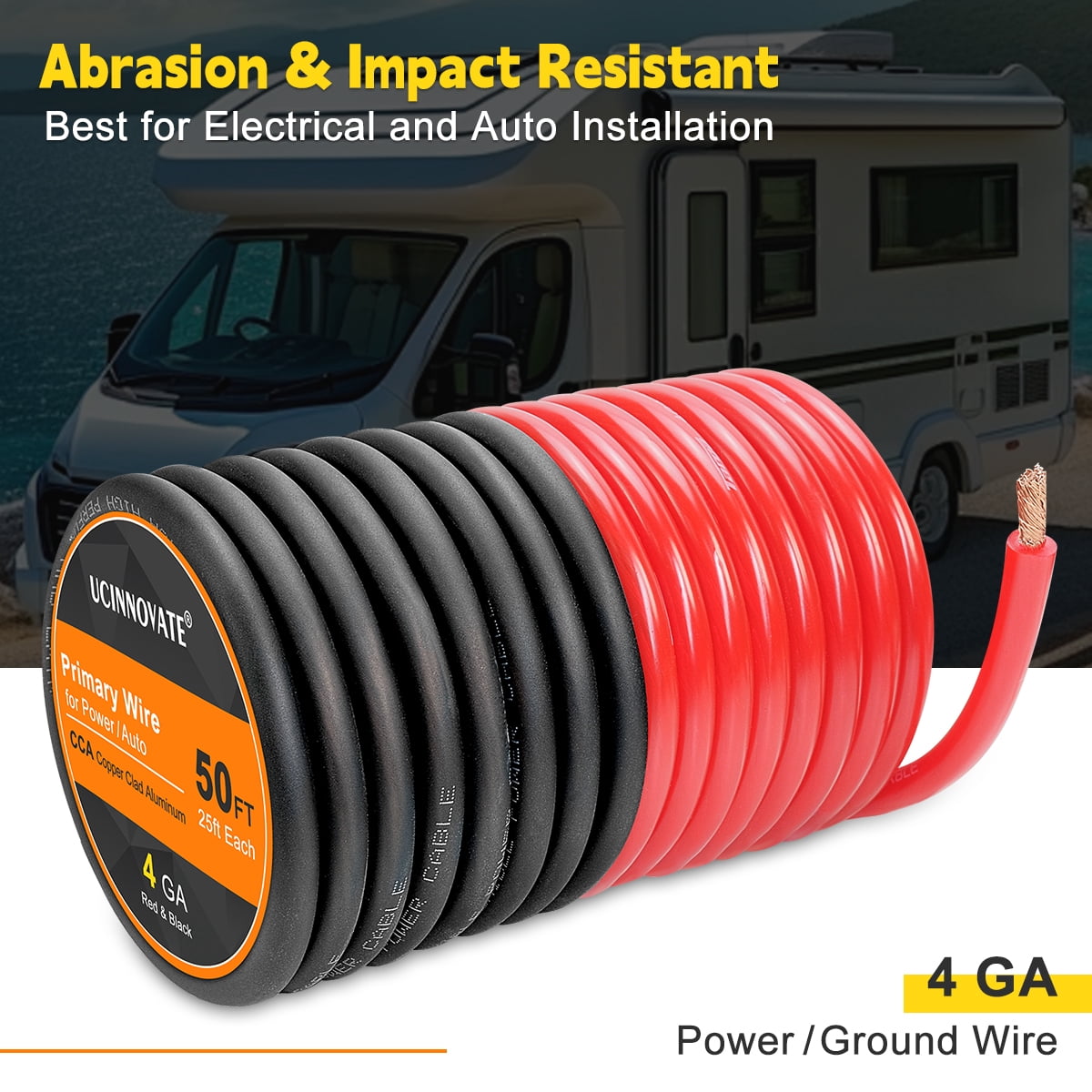 4 Gauge Wire CCA Wire, (25ft Black+25ft Red) Automotive Wire Car Audio Battery Cable, Power/Ground Wire, Welding Cable, 4AWG Electrical Wire Audio Wiring for RV RC Trailer Speaker Amp 12V Wire