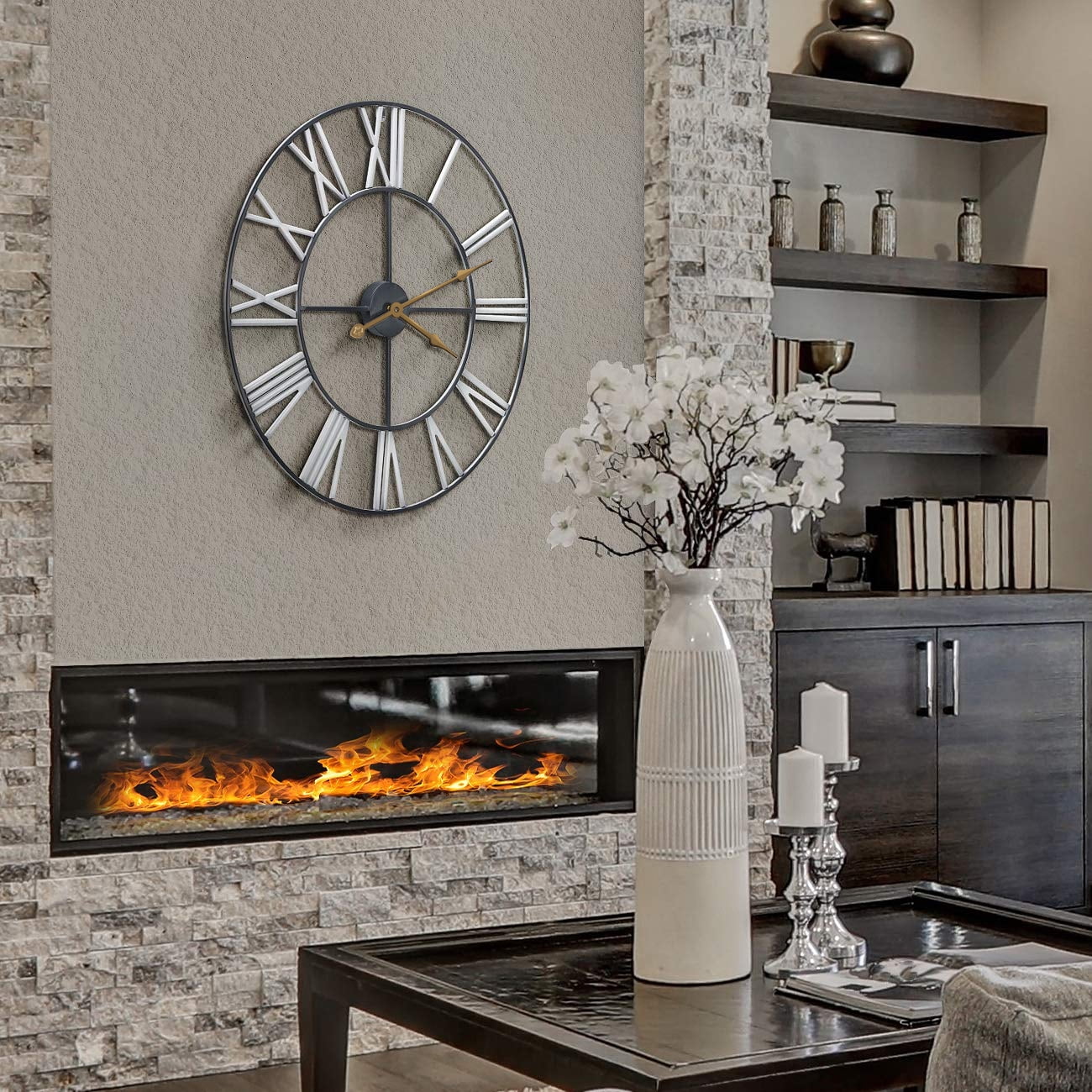 GGI Decor Quartz Farmhouse Indoor Oversized Wall Clock, Easy To See Roman Numerals