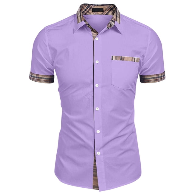 Men's Plaid Printed Button Short Sleeve Shirts Men's Casual Fashion Short Sleeve Shirts2XL