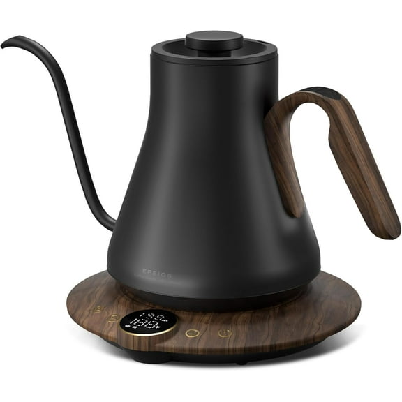 Gooseneck Electric Kettle with ±1℉ Temperature Control for Pour Over Coffee & Tea, Quick Heating, BPA-Free Stainless Steel, Built-in Brew Timer, 1500W/0.9L