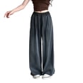 thumbnail image 3 of Girls Gingham Wide Leg Pants Elastic High Waist Gingham Pants Lightweight Loose Fit Summer Long Pants for Girls, 3 of 5
