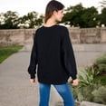 thumbnail image 5 of Women's Long Sleeve Oversized Crewneck Sweatshirt with Drop Shoulders - Large, Black, 5 of 6