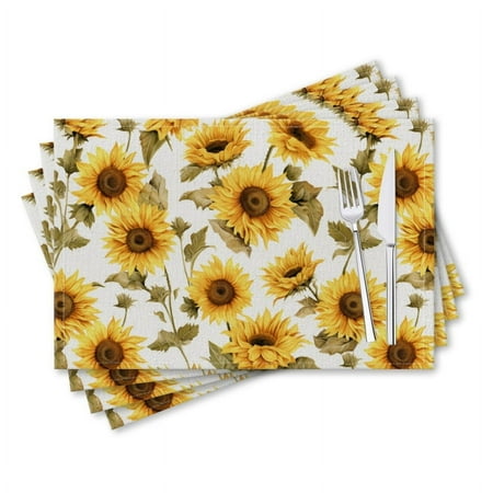 

BaHomeck placemats Set of 4 rectangle Linen Cotton Placemats for Dining Table Washable Heat Resistant 18*12inch Sunflowers In The Style Of Watercolor On White Background