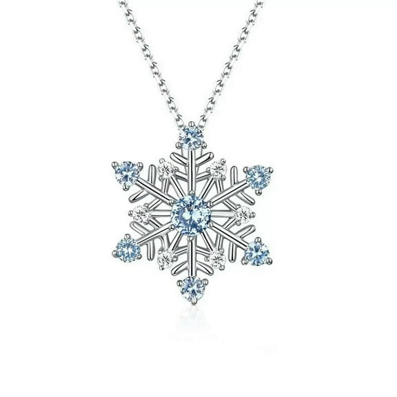 GKNET 925 Sterling Silver Blue Spinel Crystals Snowflake Necklace Pendant Gift for Her