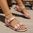 thumbnail image 7 of WRKEKC Womens Sandals Round Toe Solid Color Buckle Strap Flat Casual Slides Spring Summer Shoes for Women, 7 of 7