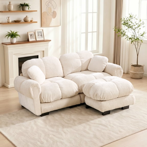 Modern Modular Sectional Sofa, Deep Seat Upholstered Cloud Couch with Plush Cushions and Throw Pillows for Living Room
