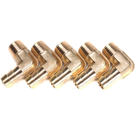 LTWFITTING 90 Degree Elbow Brass Barb Fitting 3/8 ID Hose x 1/4-Inch Male NPT Air Gas (Pack of 5)
