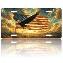 1 Pcs 2D Flat License Plate Covers & Frames, American Eagle Flying For Decorative Front, Waterproof For Decoration Aluminum License Plate Covers & Frames Cover For Men Women, 12" X 6"