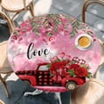 thumbnail image 2 of Valentine's Day Round Tablecloth, Fitted Table Cover with Elastic for 55"-60" Round Tables, Red Plaid Truck Love Roses Leaves Pink Table Cloth Outdoor Indoor Dinning Party Waterproof Tablecloths, 2 of 7