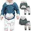 2Pcs Newborn Baby Boy Girl Kids Hooded Tops+Long Pants Floral Outfit Clothes Set