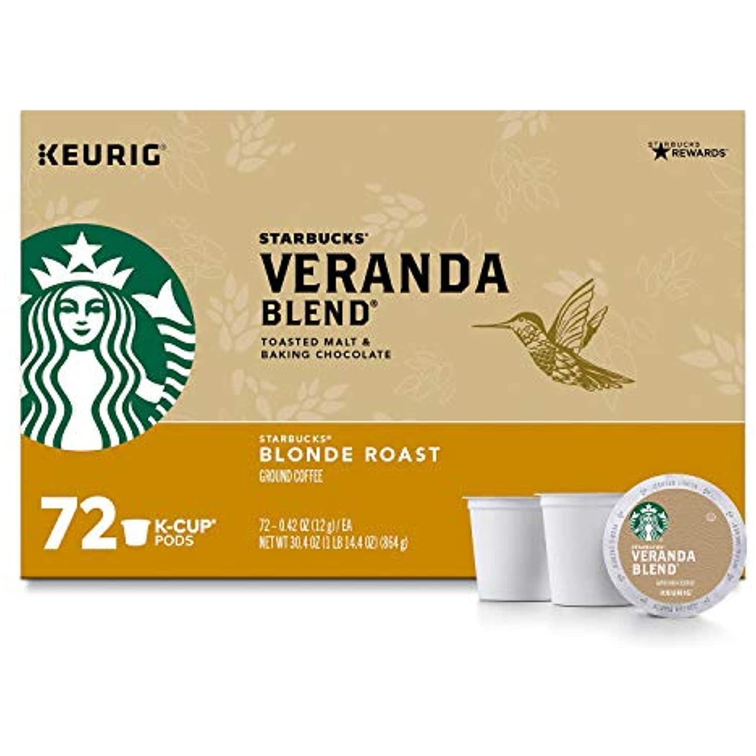 Starbucks Veranda Blend Ground Coffee, Blonde Roast (72 KCups