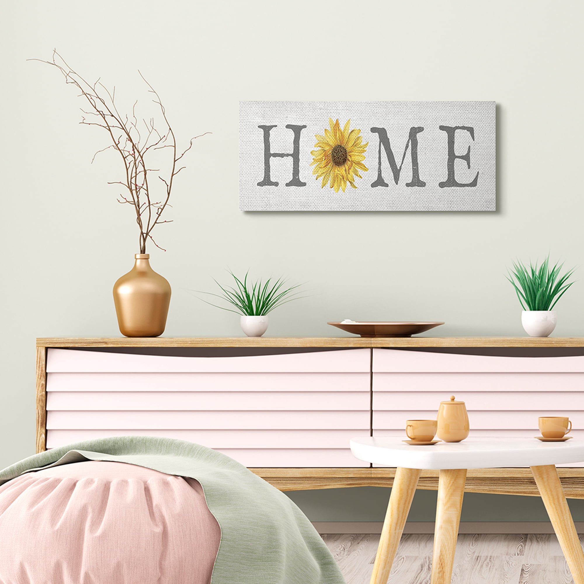 Stupell Industries Rustic Home Text Yellow Sunflower Accent Typography Painting Gallery Wrapped Canvas Art Print Wall Art, 13 x 30