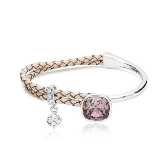 Pink Leatherette Amethyst and Clear Stone Bangle Bracelet