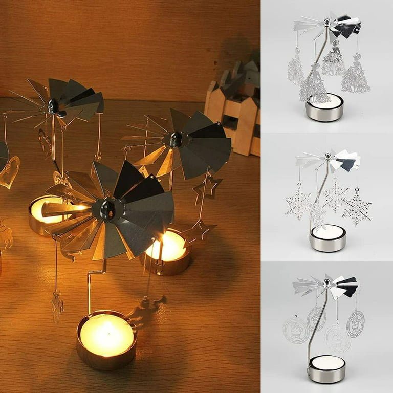 Pikadingnis Spinning Candle Holder, Silver Rotating Candlestick Candle  Toppers Jar Candle Accessories, Romantic Spinning Candle Metal Holder for  Christmas Valentines Day Wedding Party Home Decor Gift 