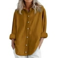 thumbnail image 2 of Dorinao Women's Oversized Linen Cotton Long Sleeve Blouse - Button Front Loose Fit Shirt for Casual & Summer, Gold, 4XL, 2 of 6