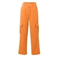 thumbnail image 4 of BRDFRL Cargo Pants for Women High Waisted Casual Pants Work Pants Baggy Stretchy Wide Leg Y2K Streetwear with Pockets Saffron L, 4 of 7
