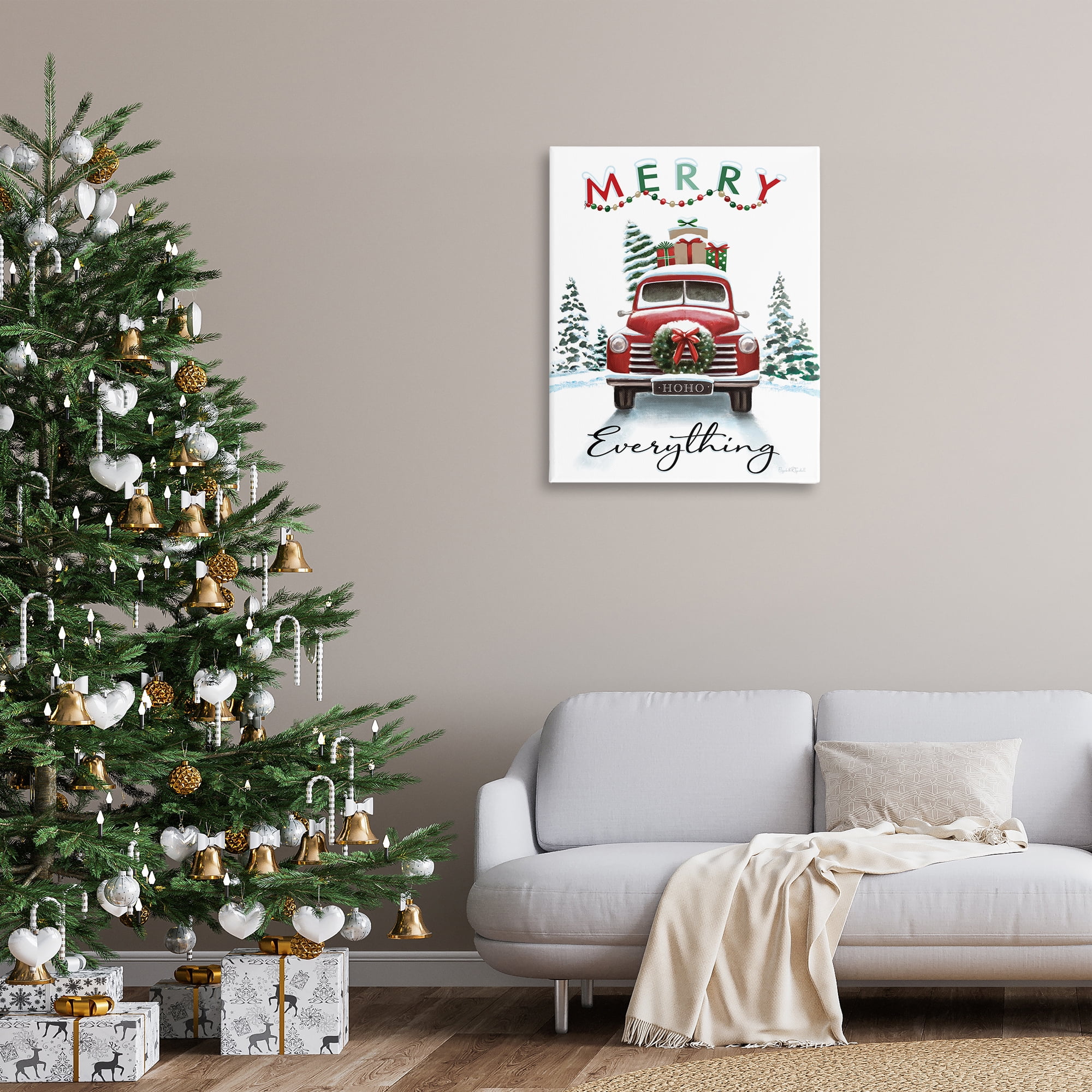 Stupell Industries Merry Everything Gift Car Holiday Painting Gallery Wrapped Canvas Art Prints Wall Art, 30 x 40
