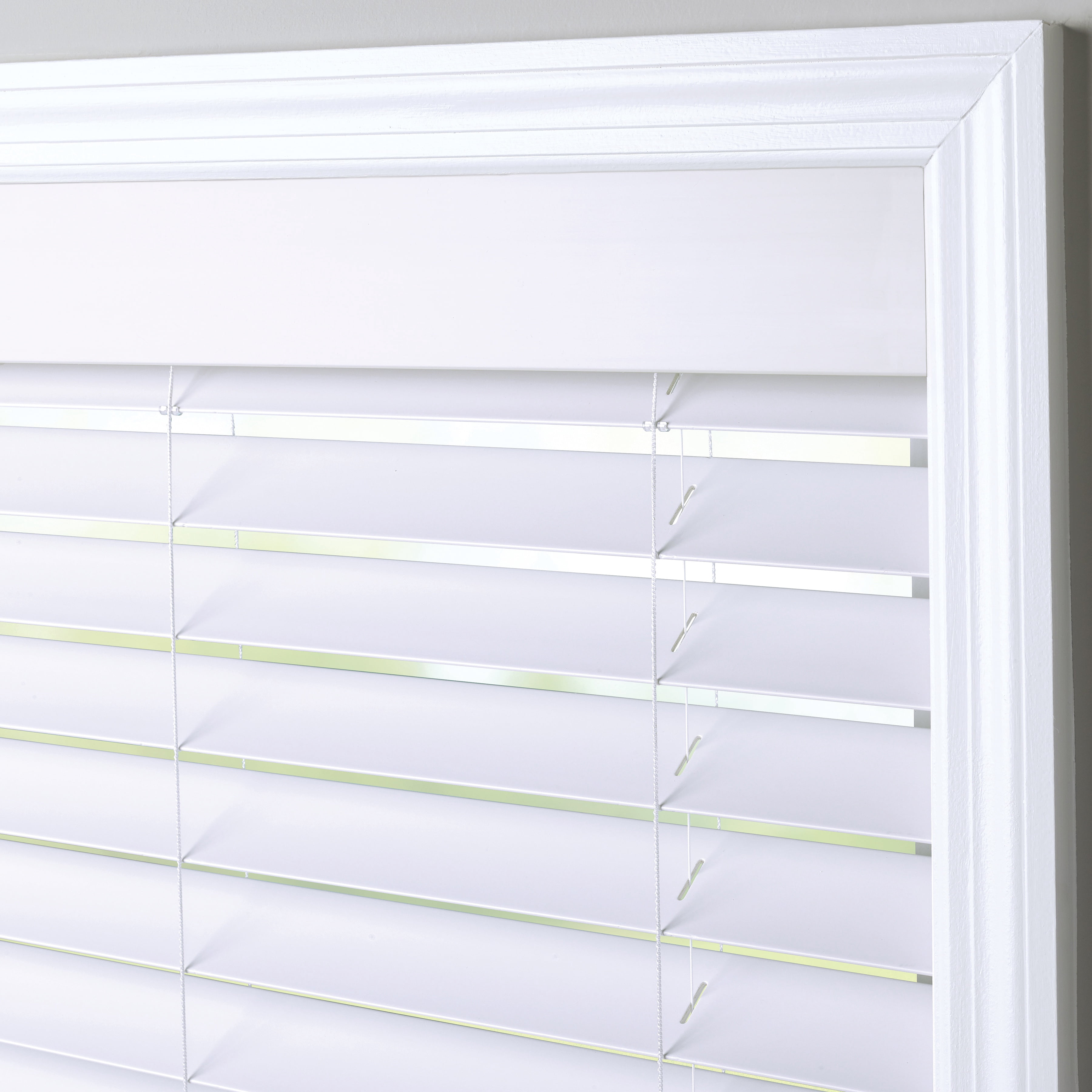Coverscaped 2.5" Cordless Faux Wood Smooth White Blinds with 3.25" Smooth Valance, 53.5 x 48