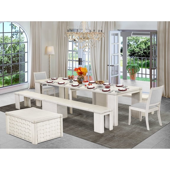 Luxe by East West Furniture 6 Pieces Extendable Dining Set, Antique White