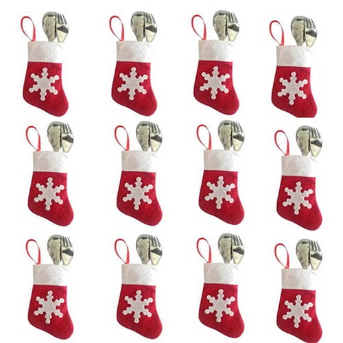 Cheers 12Pcs/Set Santa Xmas Socks Snowflake Candy Pouch Cutlery Bag Christmas Decor