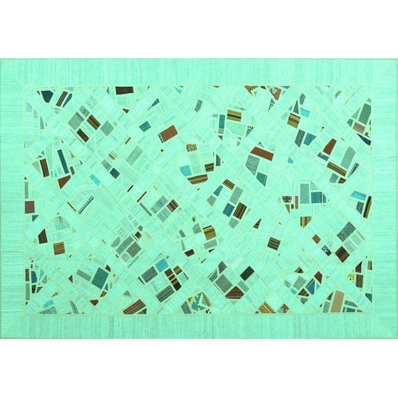 Ahgly Company Indoor Rectangle Solid Turquoise Blue Modern Area Rugs, 5' x 8'
