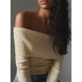thumbnail image 4 of Women's Spring Solid Color Long Sleeve Off Shoulder Slim Knitwear, 4 of 9