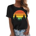 thumbnail image 1 of AYA T-Shirt à Manches Courtes Imprimé Coucher de Soleil Rétro pour Femmes, Mode Vacances Loisirs, Haut 2 T-Shirt Fête du Canada, 1 of 4