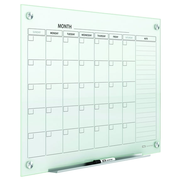 Quartet Infinity Magnetic Glass Calendar Board, Monthly Planning/Scheduling, 48" x 36", White Surface