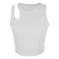 thumbnail image 4 of Gpoecd Camisole Côtelée pour Femmes, Courte avec Design Ajouré, Sans Manches, Col Rond, Coupe Ajustée, Hauts Camisole pour Femmes, Blanc, P, 4 of 4