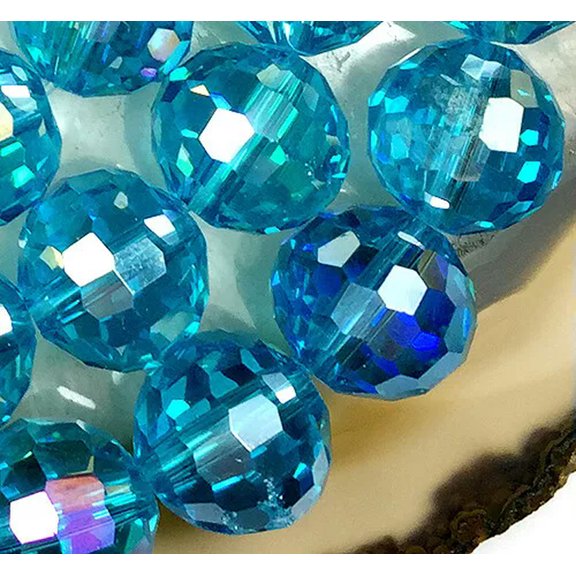 U8MO 10mm Faceted AB blue Crystal Quartz Round Loose Beads 14"