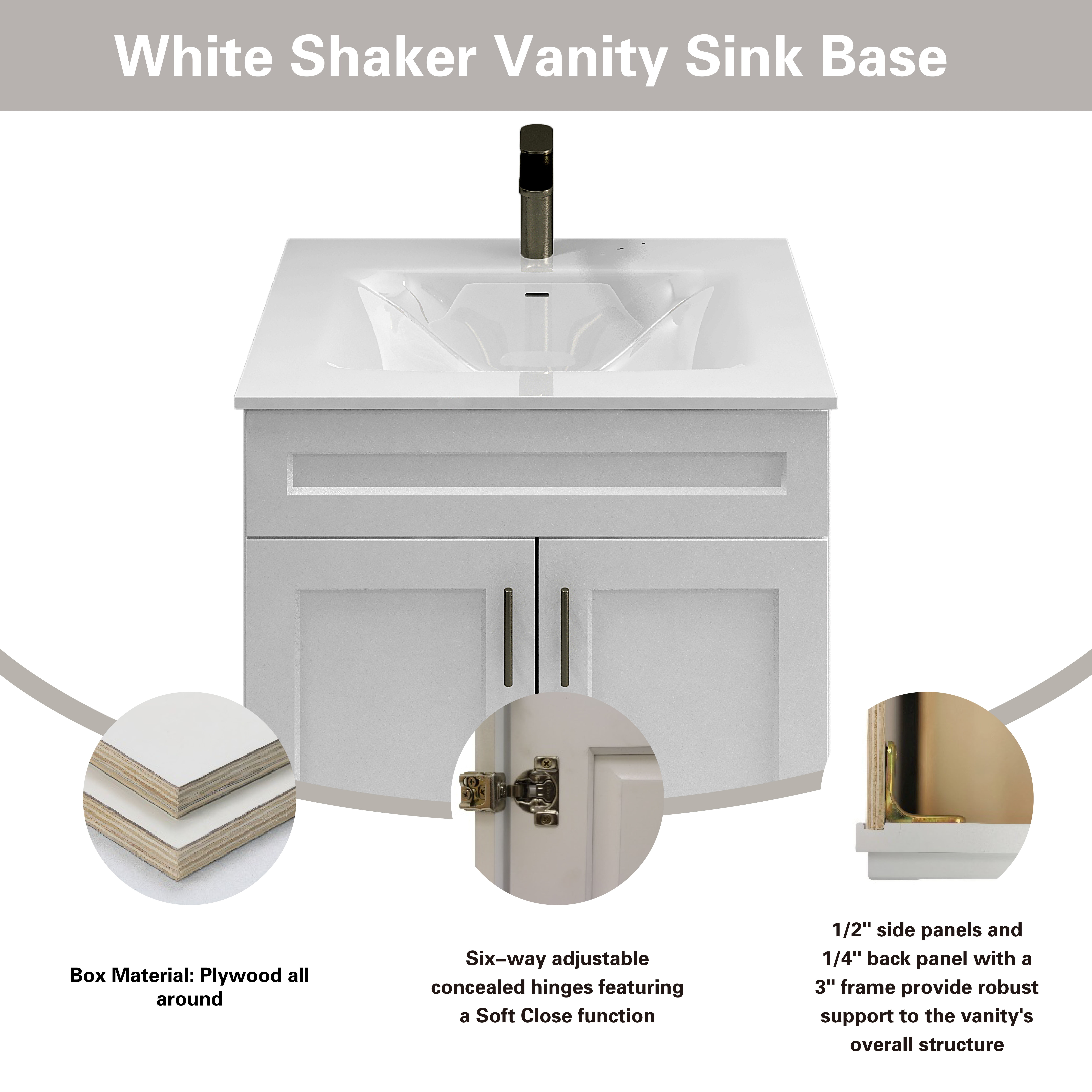 White Shaker Sink Base Bathroom Vanity Ready-to-Assemble Cabinet 24" Width