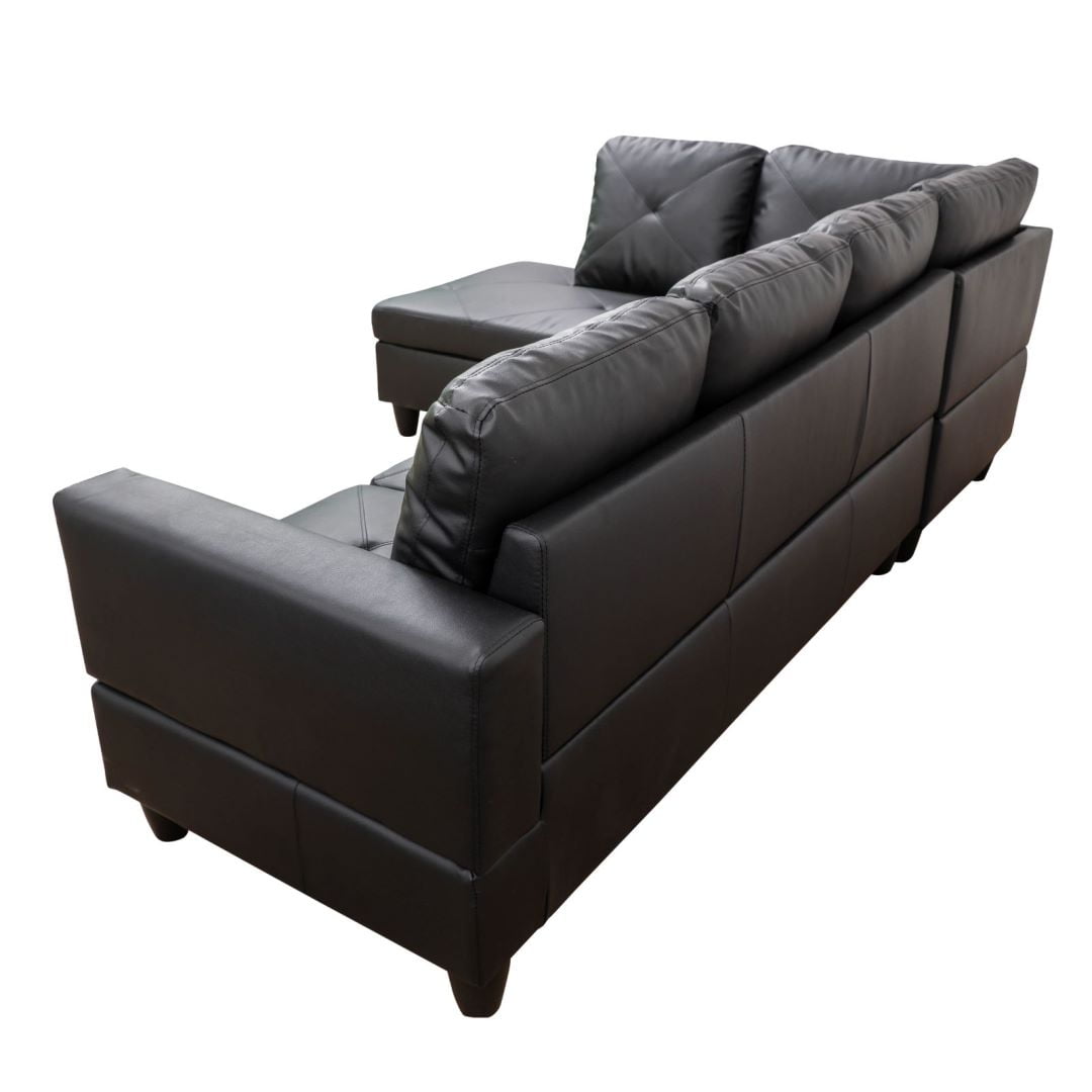 Hommoo 4-Seat Faux Leather Sectional Sofa Couch with Chaise Lounge, L Shaped Sofa Set living room furniture Sofa sets for Home, Left Side, No Ottoman, Black