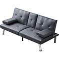 thumbnail image 4 of Convertible Folding Futon Sofa Bed with 2 Cup Holders, Sleeper Couch Bed with Removable Armrests, Metal Legs, Upholstered Loveseat for Living Room, Apartment, Dorm, Office (Gray), 4 of 9
