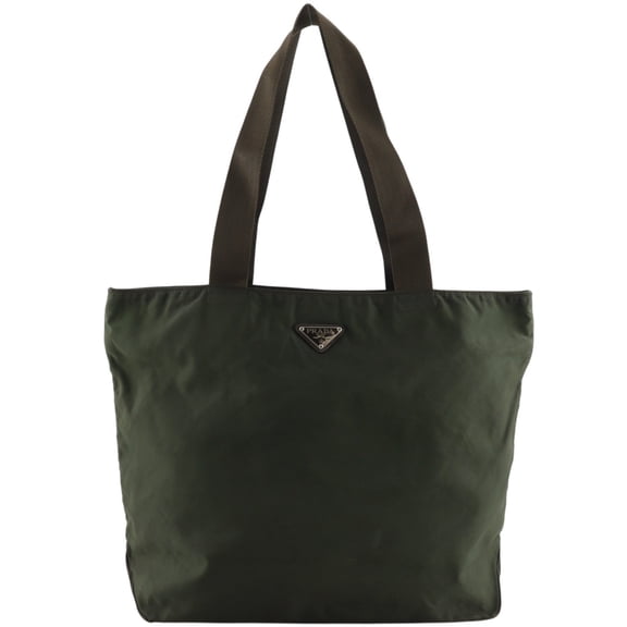 Pre-Owned Prada tote bag, nylon, khaki, A4 size, double zipper, unisex.
