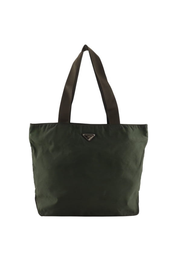 Pre-Owned Prada tote bag, nylon, khaki, A4 size, double zipper, unisex.