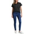 thumbnail image 2 of INSPIRE CHIC Women's Denim Shirt Turn Down Collar Short Sleeve Button Down Shirts XL Black, 2 of 6
