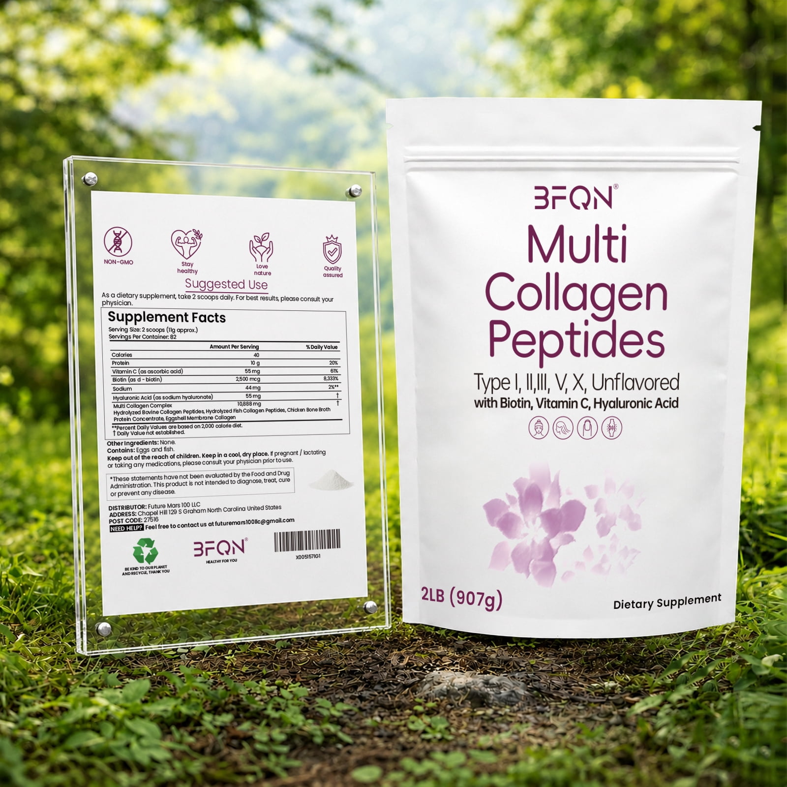Multi Collagen Protein Powder, 2 Pounds – Type I, II, III, V, X, Hydrolyzed Collagen, Hyaluronic Acid Power, Biotin, Vitamin C – Unflavored Collagen Peptides – Easy Dissolve