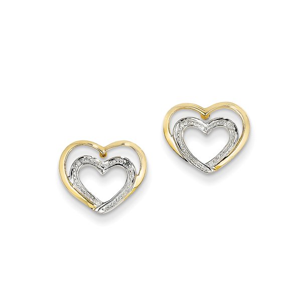 Solid 14k Yellow Gold Diamond Double Heart Post Studs Earrings ...