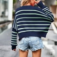 thumbnail image 5 of MIUOWANP Stripe Sweater for Women 2024 Women's Fashion Loose Large Size Long Sleeve Stripe Sweater Tops Dark Blue S, 5 of 5