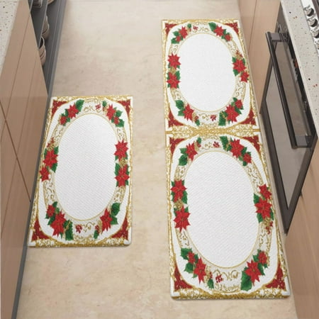 

Anti Fatigue Kitchen Mat Poinsettias Holly Leaves Golden Frame Sets of 2 Kitchen Rugs Non Slip Cushioned Standing Mat for Sink Floor Laundry Office Desk Mid 17.3 x 29 + Plus 17.3 x 47.2