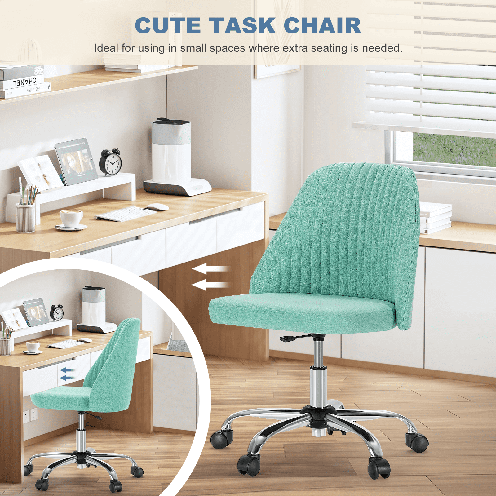 JIOABL Home Office Desk Chair, Office Chairs Desk Chair Rolling Task Chair Computer Chair Adjustable with Wheels Armless for Bedroom, Vanity Chair for Makeup Room, Living Room