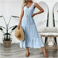 thumbnail image 2 of Dresses for Women Sleeveless V-Neck Sundresses Summer Casual Loose A-Line Flowy Ruffle Hem Maxi Beach Vacation Dresses Light Blue XL, 2 of 10