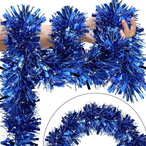 Dalrosia Christmas Tinsel Garland - 4PCS Blue Metallic Tinsel Garland for Christmas Tree Decorations, Xmas Tree Decor Home Indoor and Outdoor Holiday New Year Party Supplies