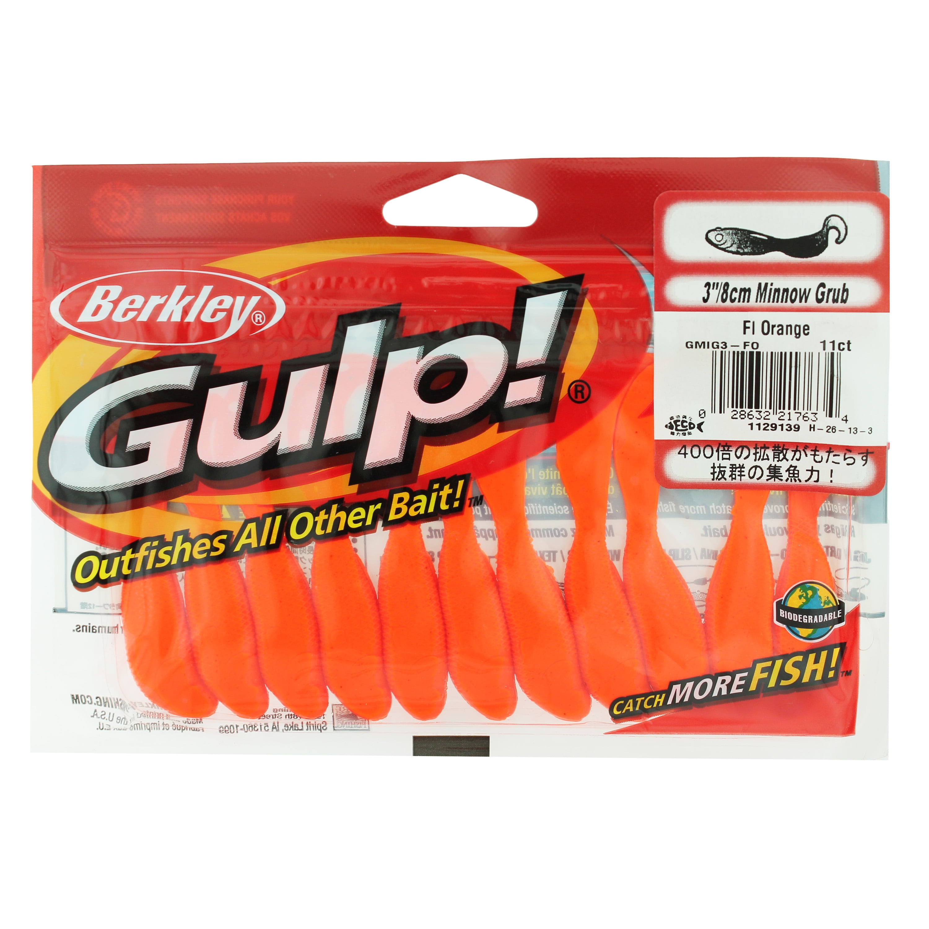Pumpkin-11/pack Berkley Gulp 3" Swimmin Grubs 