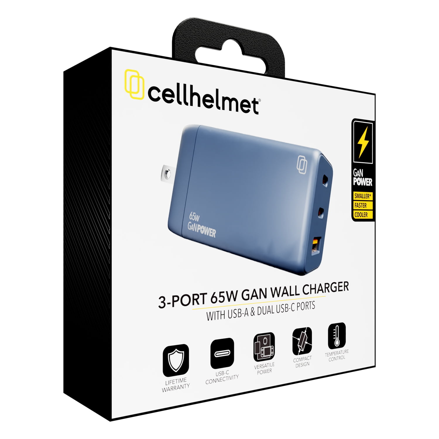 cellhelmet 3-Port 65-Watt USB-C and USB-A GaN Wall Charger