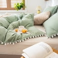 thumbnail image 3 of Move Over Sage Green Duvet Cover Set Queen, 100% Washed Microfiber, White Pom Poms Pattern, Green Bedding Sets, No Filling, 3 of 9