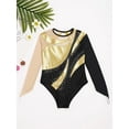 thumbnail image 6 of DPOIS Kids Girls Long Sleeve Gymnastic Leotard Rhinestone Ballet Dance Bodysuit Gold 12, 6 of 7