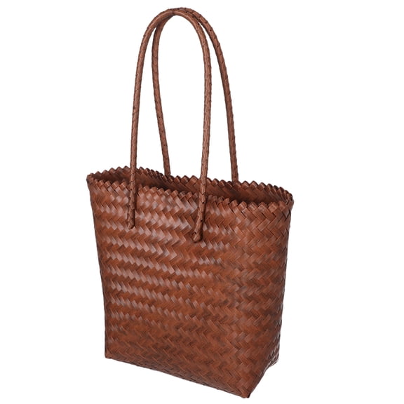 UPOUART Brown Imitation Rattan Shoulder Bag Lightweight Handwoven PVC Tote for Storage Beach Shopping Size 12 x 10 x 5